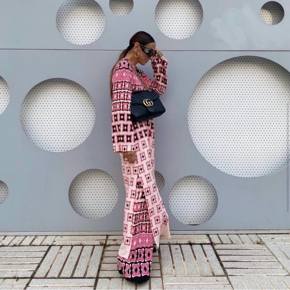 Zara Pink and Black Patterned Flare Pants - Picture 6 of 6